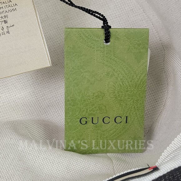 GUCCI HAT GG LOGO MONOGRAM JACQUARD BLACK w LEATHER TRIM BUCKET UNISEX - Picture 10 of 16